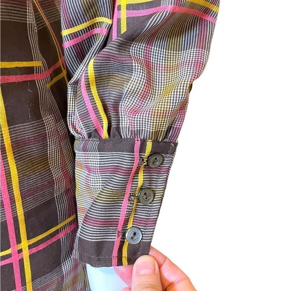 Vintage Plaid Button Down Mini Shirt Dress 1970s Medium - Picture 6 of 11